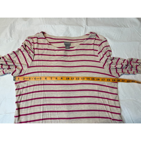 Lot of 2 Chicos Sz 2 (12) Pull Over Pretty Shade Beige Pink Green striped Tops - Picture 4 of 9